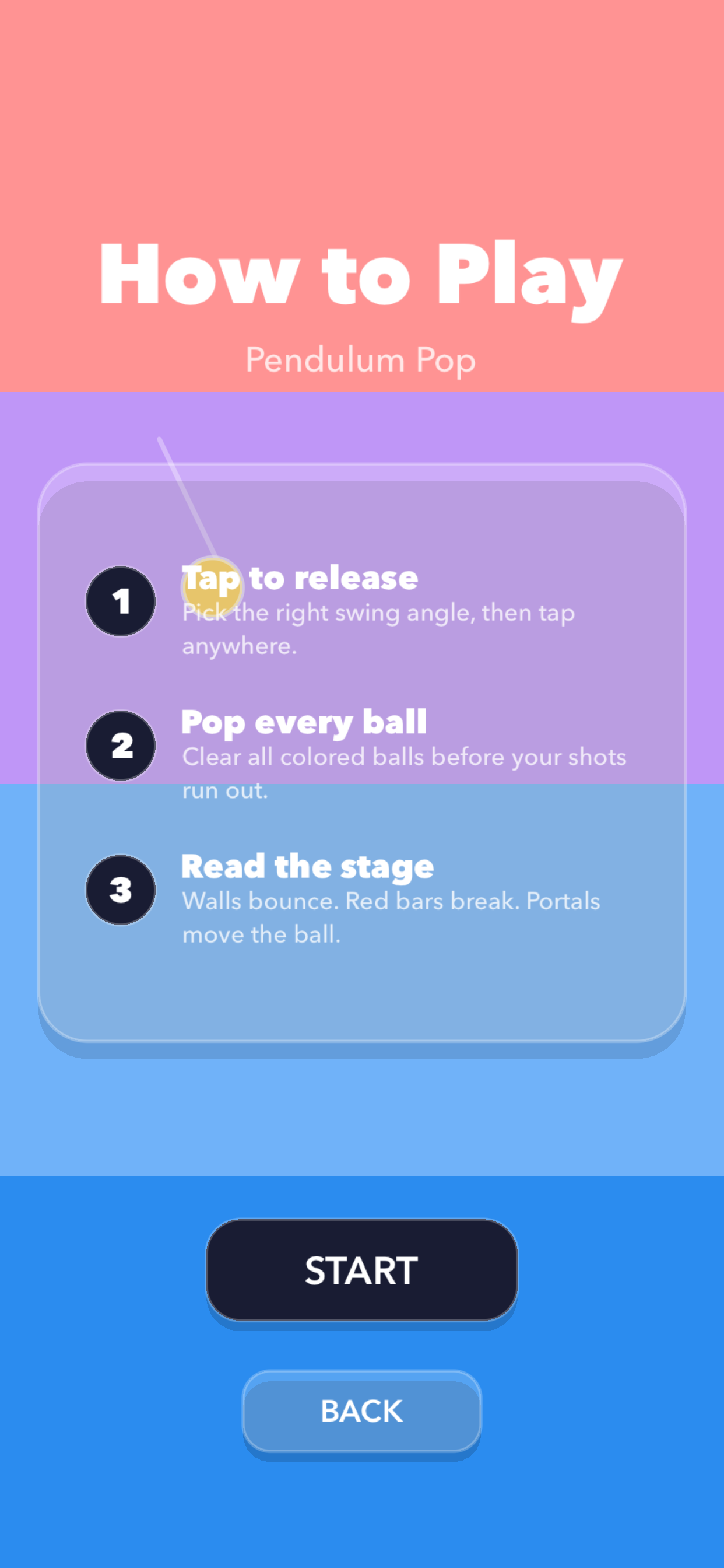 Pendulum Pop tutorial or menu screen